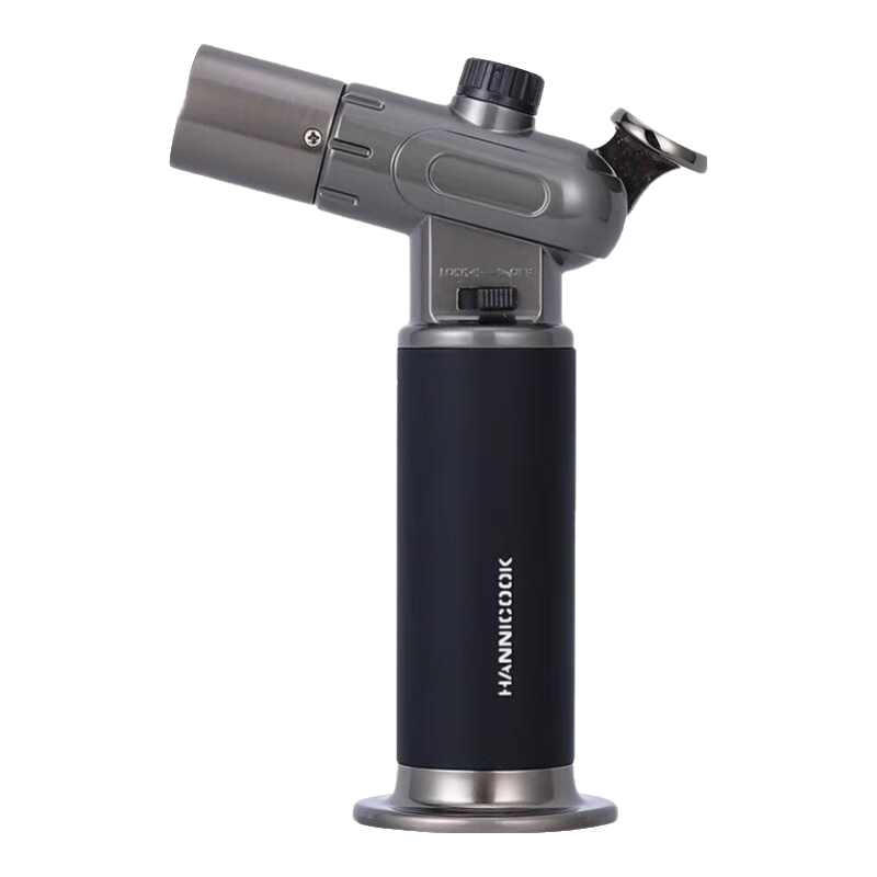 漢尼庫克（HANNICOOK）雪茄充氣打火機創(chuàng  )意雙直沖藍焰高溫噴槍單雙火焰燒烤火槍 黑色 85mm*45mm*135