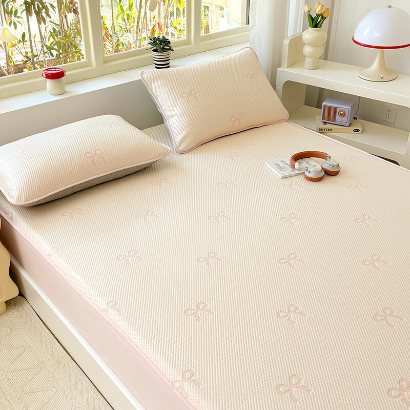 多喜爱凉席冰丝席夏季席子1.8米夏天冰丝床笠软凉席凉豆豆床笠卧室家用 提花软凉席蝴蝶结（床笠款） 1.8米床三件套/ 200cm*180cm