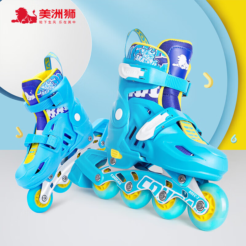 美洲獅（COUGAR）【新品】?jī)和喕锬信鯇W(xué)培訓(xùn)尺寸可調(diào)閃光輪 藍(lán)色 S (可調(diào)26-29)