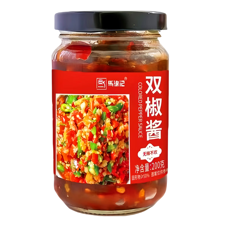 马锦记香辣彩椒酱蒜蓉鲜椒酱辣椒酱拌面拌饭酱下饭菜剁辣椒双椒酱爆辣 彩椒酱 双椒酱200g*3瓶