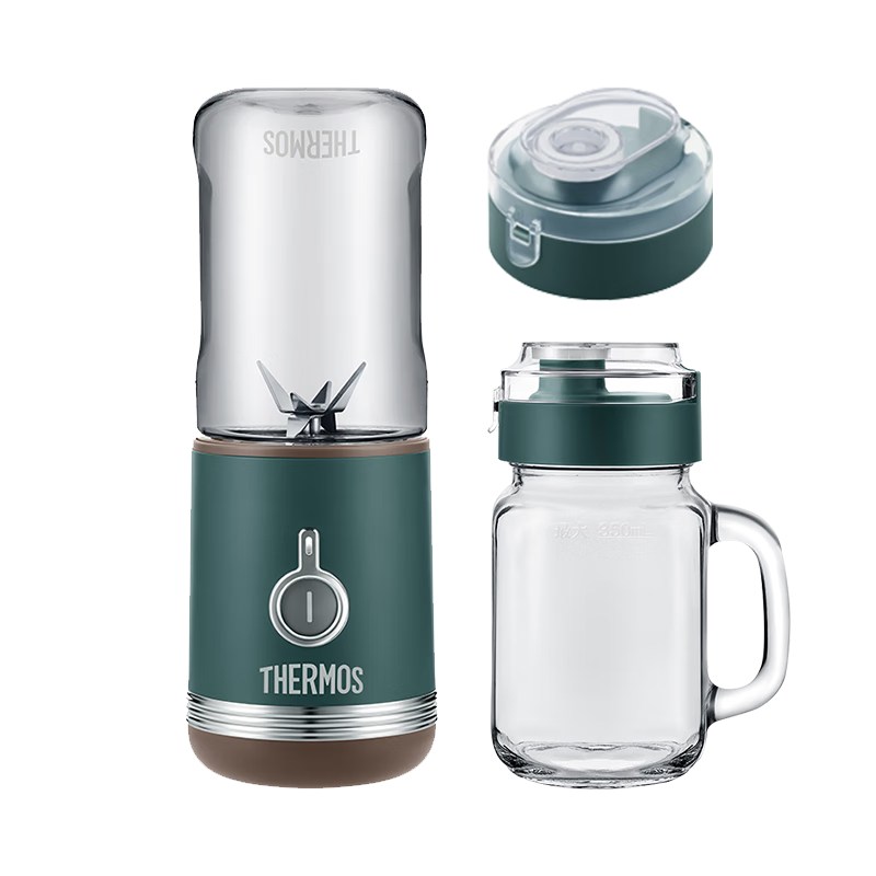 THERMOS（膳魔師） 榨汁機 榨汁杯家用多功能小型便捷電動榨汁橙汁機 隨身杯迷你果汁機 EHA-2243A無線果汁機+隨行杯+梅森杯