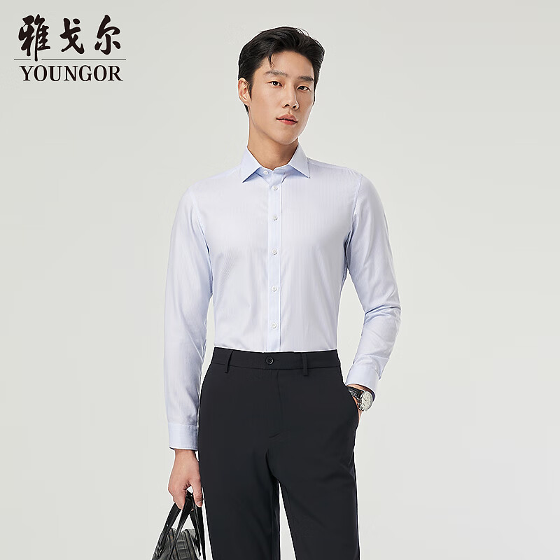 雅戈爾 襯衫男士 2025春夏季青年商務(wù)休閑條紋長袖襯衫 藍色條紋 43