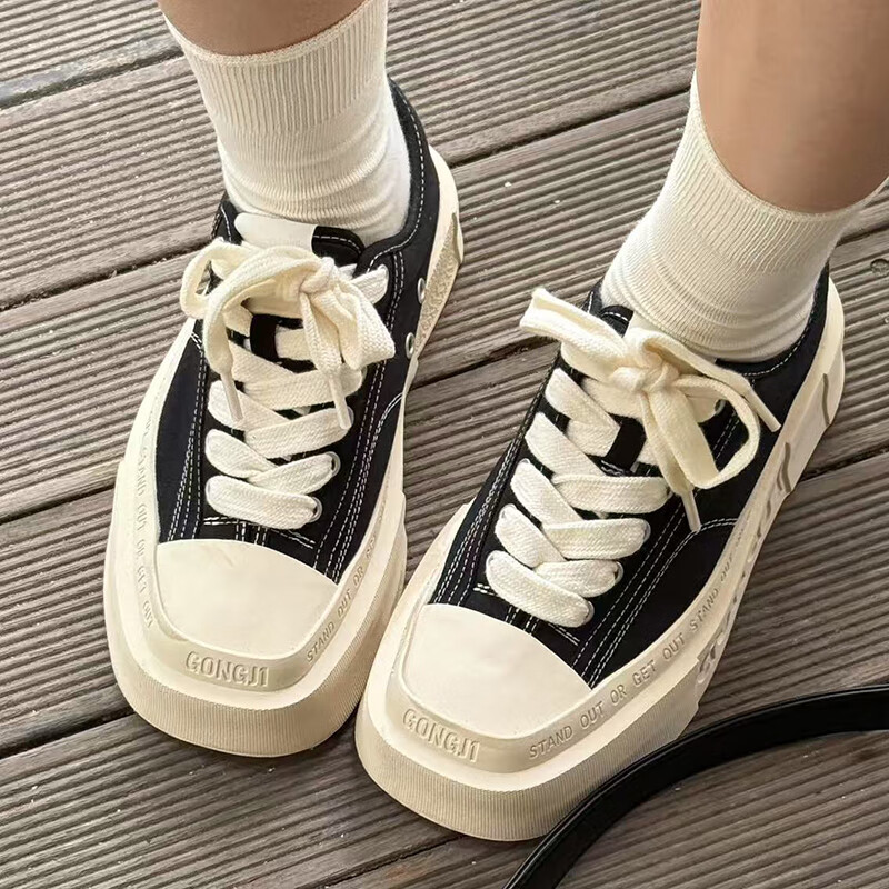 共迹gongji【范丞丞同款】厚底鞋女鞋板鞋厚底帆布鞋休闲鞋厚底帆布鞋男板鞋 森林黑 【张艺兴同款] 偏大一码 38 （243mm）