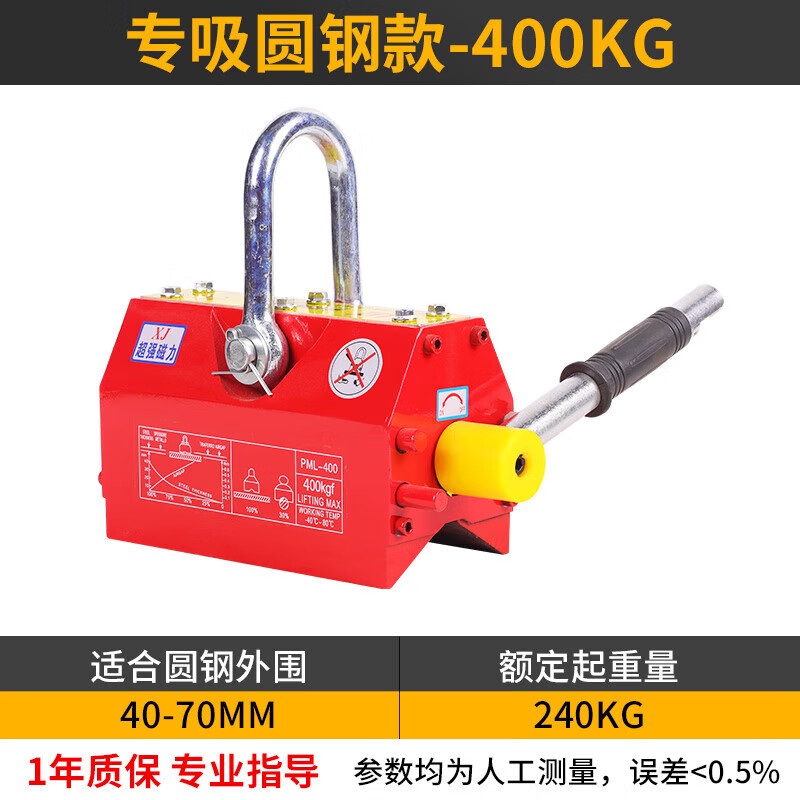 永磁吸盤起重器磁力吊強(qiáng)力工業(yè)磁鐵吊裝吸盤鋼板吊具400kg2T3/5噸 專吸圓鋼款400KG
