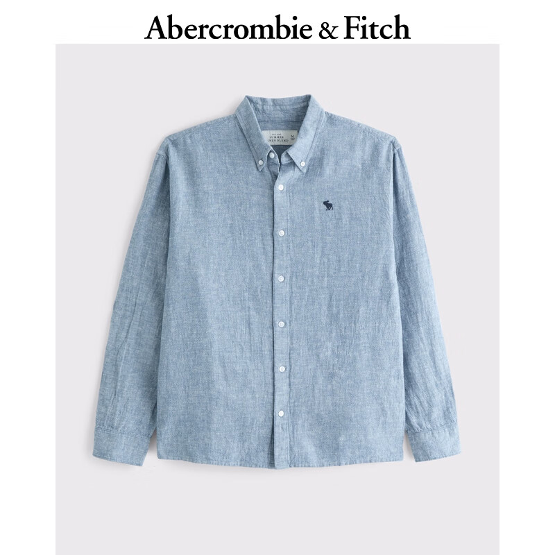 ABERCROMBIE & FITCH【李現(xiàn)同款】男裝25春夏新款經(jīng)典小麋鹿亞麻混紡襯衫KI125-5085 藍(lán)色 M (180/100A)