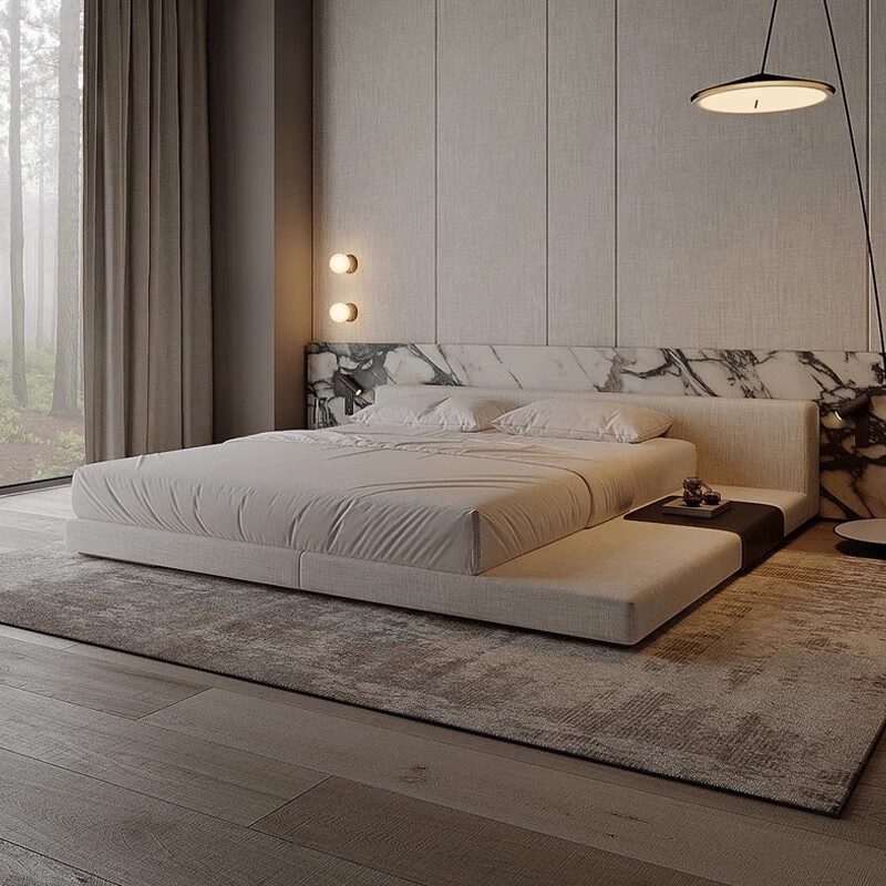 欧派（OPPEIN）意式极简棉麻布艺床现代榻榻米主卧室双人床高端婚床设计师地台床 床 1500mm*2000mm