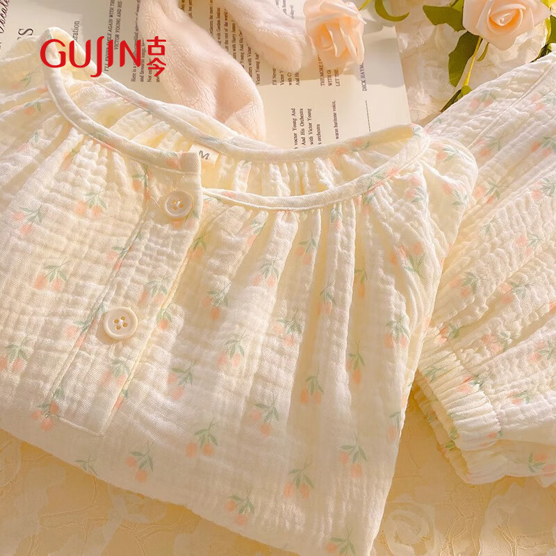 古今（GUJIN）春夏上新睡衣女純棉棉紗泡泡紗家居服可外穿睡褲可愛套頭套裝L