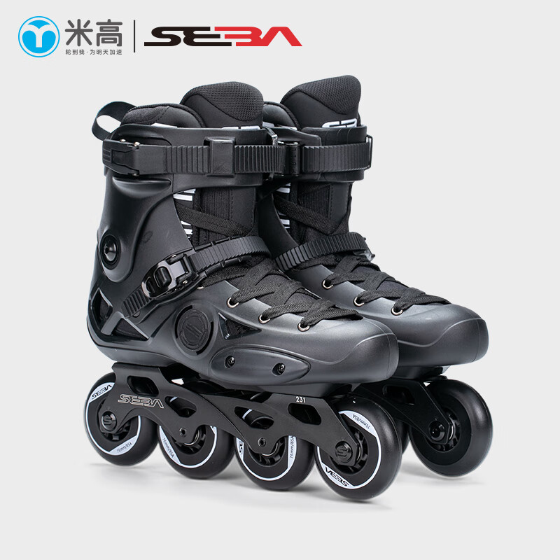 m-croSEBA輪滑鞋成人旱冰鞋女初學(xué)者男滑輪鞋大學(xué)生平花溜冰鞋 黑色鞋一雙 35