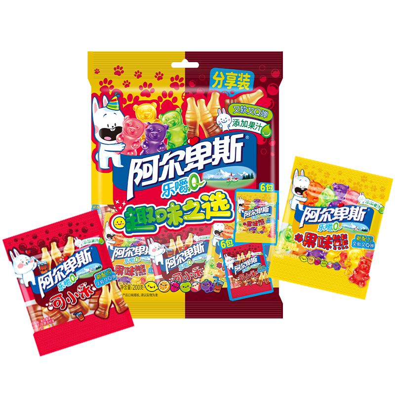 阿尔卑斯 乐嚼Q可小乐果味熊混合口味软糖200g  休闲零食水果橡皮糖可乐