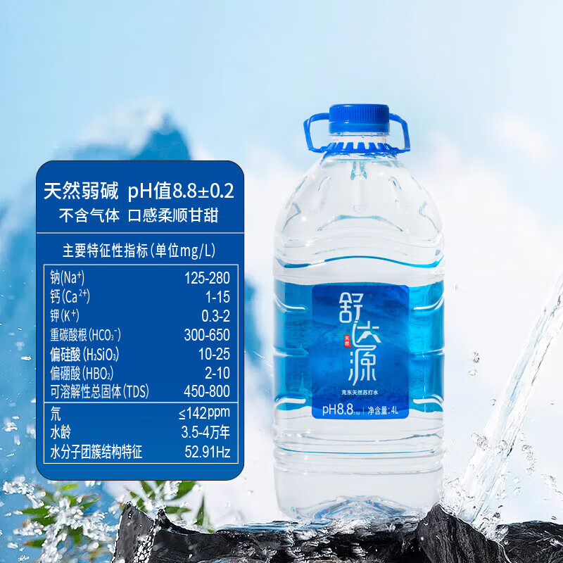 舒达源天然苏打水 弱碱性饮用水 低氘水无添加 4L*2桶 桶装水 整箱泡茶 【桶装家庭款】