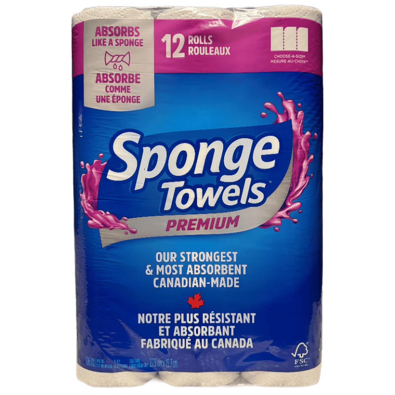 Sponge Towels 棉柔巾高级纸巾卷结实耐用快速吸水  12卷装每卷106张