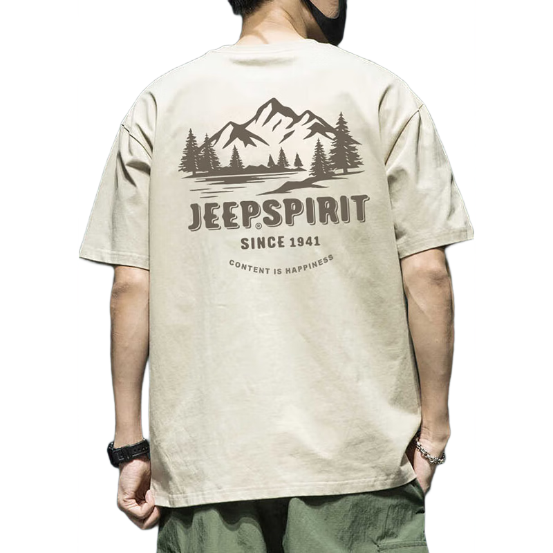 JEEP SPIRIT吉普重磅短袖T恤男夏季大碼半袖體恤美式印花上衣服 卡其 XL 