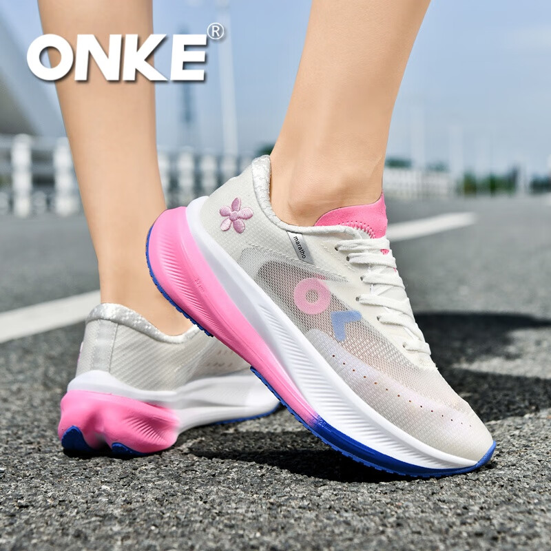 ONKE德国欧克跑步鞋男鞋透气轻便网面鞋碳板跑鞋女鞋轻便马拉松运动鞋 银河白 女款 35