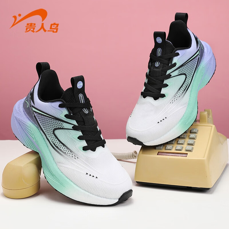 贵人鸟官方正品运动女鞋2025秋季新款情侣轻便跑步鞋户外休闲慢跑鞋女 白/浅紫（女款） 37