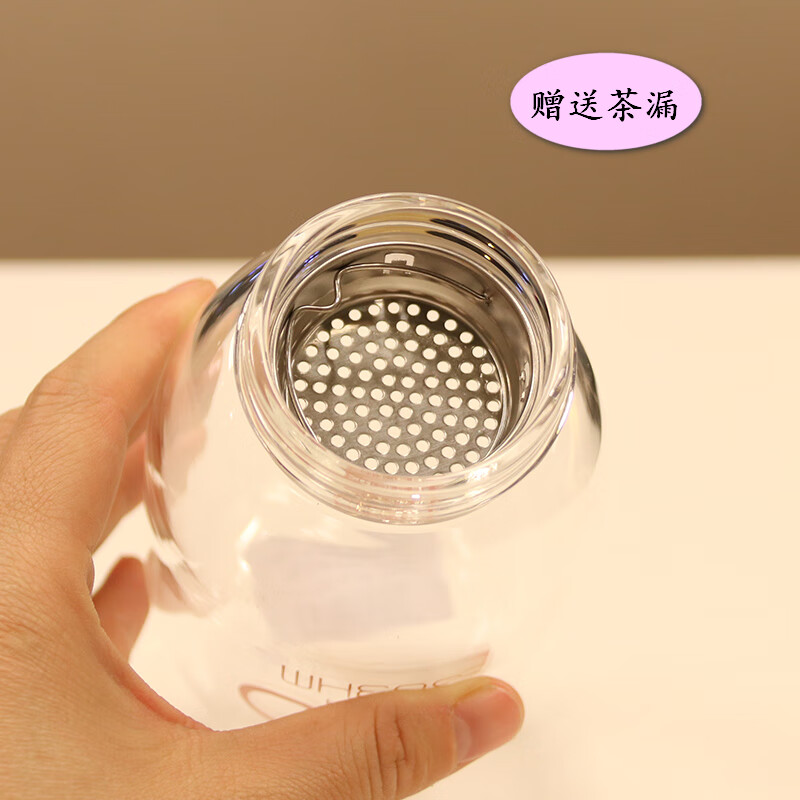 PGY日本进口品质大肚迷你可爱宝宝杯子玻璃杯清新水杯带茶隔防漏便携 萌宝qq绿色玻璃杯+杯套350ml