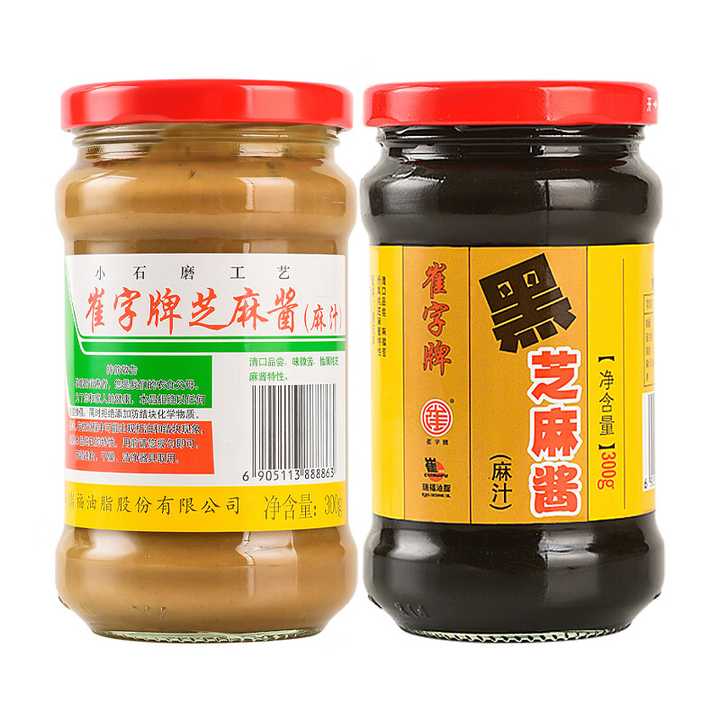 崔字牌中華小磨芝麻醬白芝麻醬300g+ 黑芝麻醬300g 崔字牌芝麻醬300g＋黑芝麻醬300g