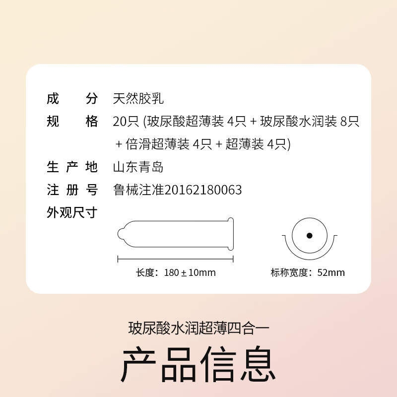 杜蕾斯(durex)水润超薄四合一避孕套隐形玻尿酸情趣001003安全套套男女计生用品 四种快感【20只】水润超薄四合一20