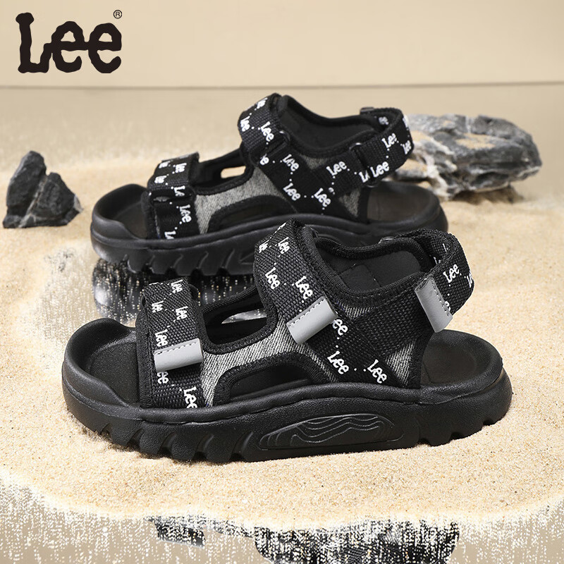 Lee儿童凉鞋【轻便款】夏季儿童魔术贴户外凉鞋中大童轻便沙滩鞋 黑色 36 【建议脚长223mm】