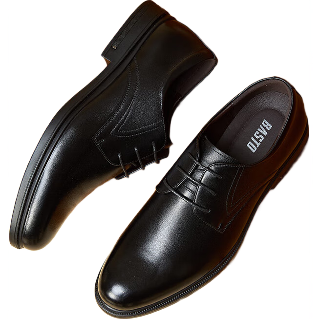 百思图通勤商务皮鞋舒适牛皮男士正装鞋婚鞋25002AM5黑色（经典款）42