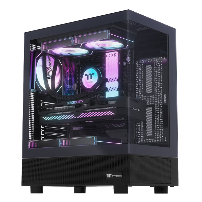 THERMALTAKETt启航者S5 mini/PLUS钢影透 A7台式电脑主机侧透ATX大板水冷机箱 Tt 钢影 透S mini黑色海景房机箱 官方标配