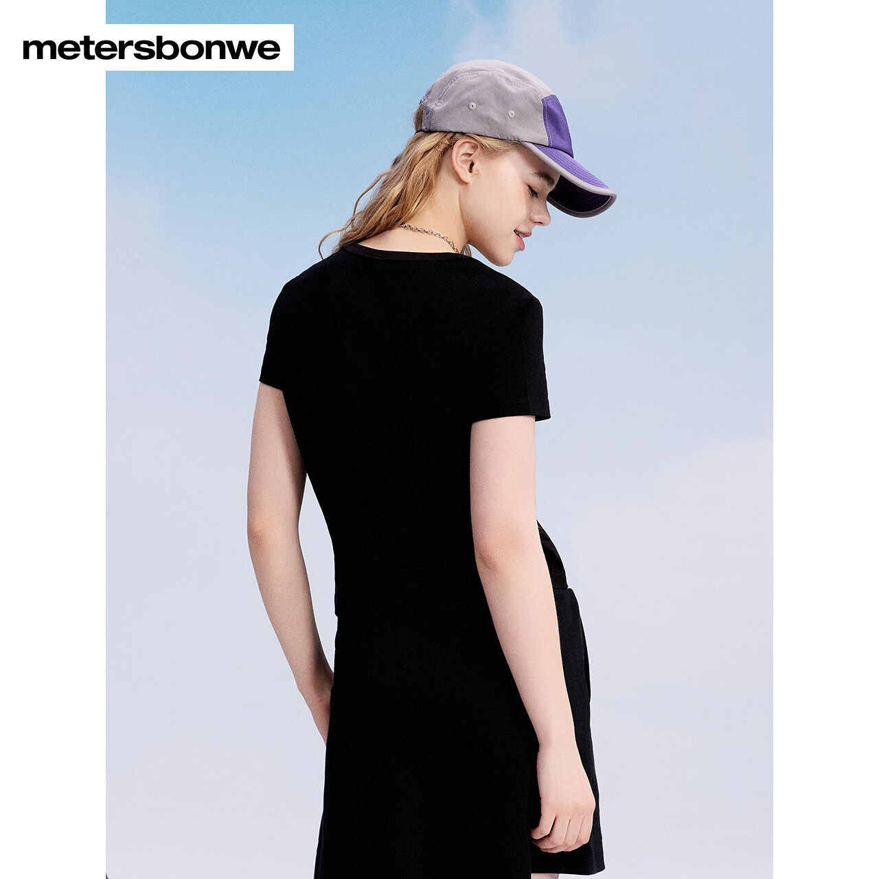 美特斯邦威短袖T恤女士新款U领纯色简约透气百搭打底t恤透气 航线蓝 XL 170 92A