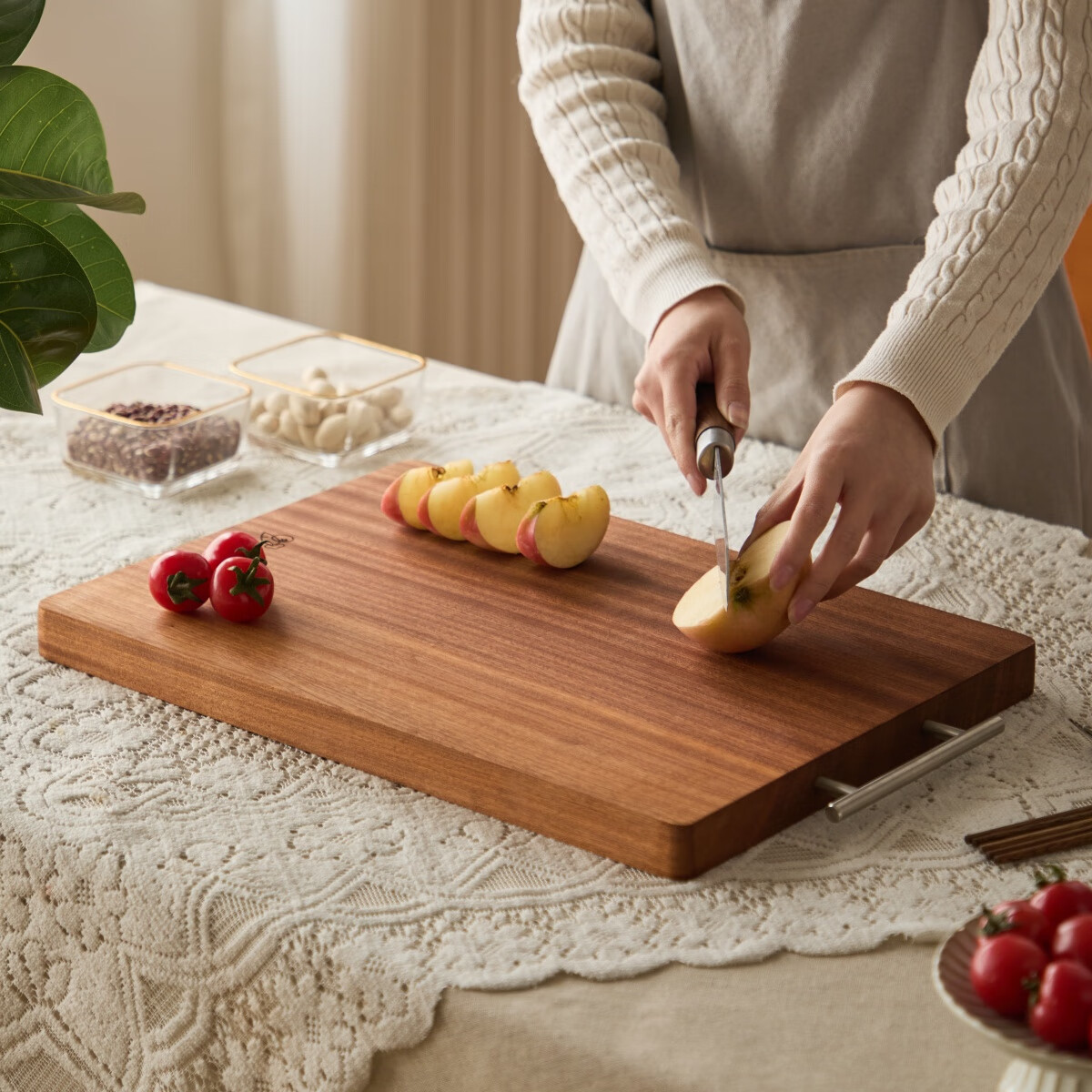 菜板实木乌檀木菜板砧板家用菜板整木厨房用砧板切菜板案板切肉板 深棕色 长方形 50*35cm 3cm