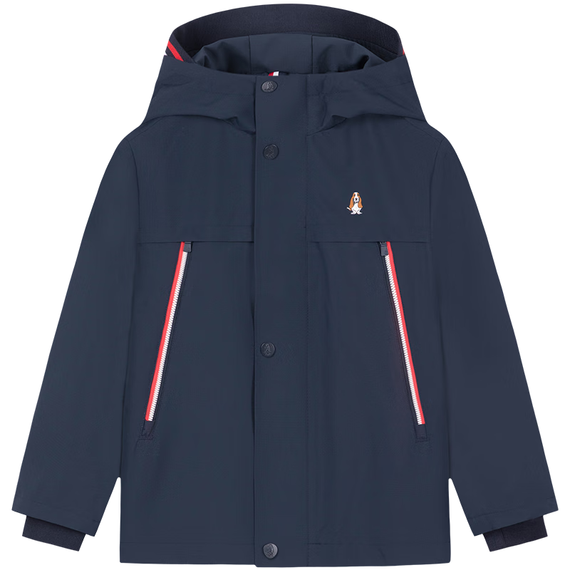 暇步士（Hush Puppies）童裝男童三防夾克外套25秋季新款兒童戶(hù)外連帽風(fēng)衣 藏藍 160