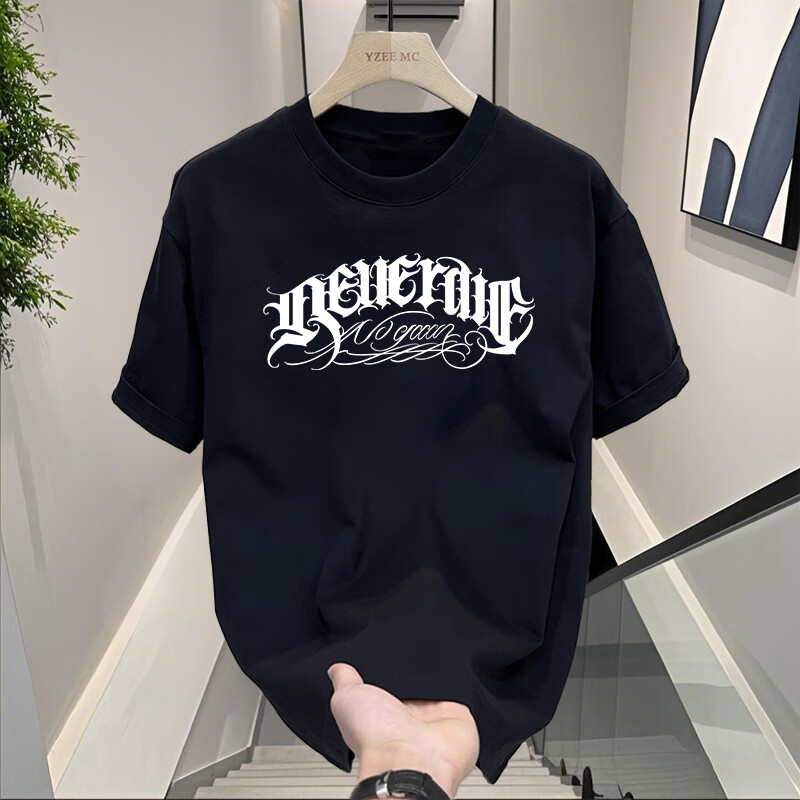 宾色美式重磅260g纯棉短袖t恤男士春夏季2025新款宽松长袖打底衫男款 黑色 XL 【适合140-155斤】