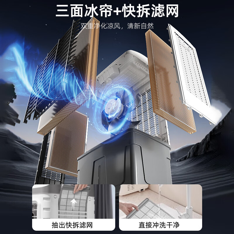 志高（CHIGO）工业冷风机空调扇商用制冷风扇水空调冷气机移动家用水冷空调扇可单冷大风量 家用机械【三面水帘】0.85米高