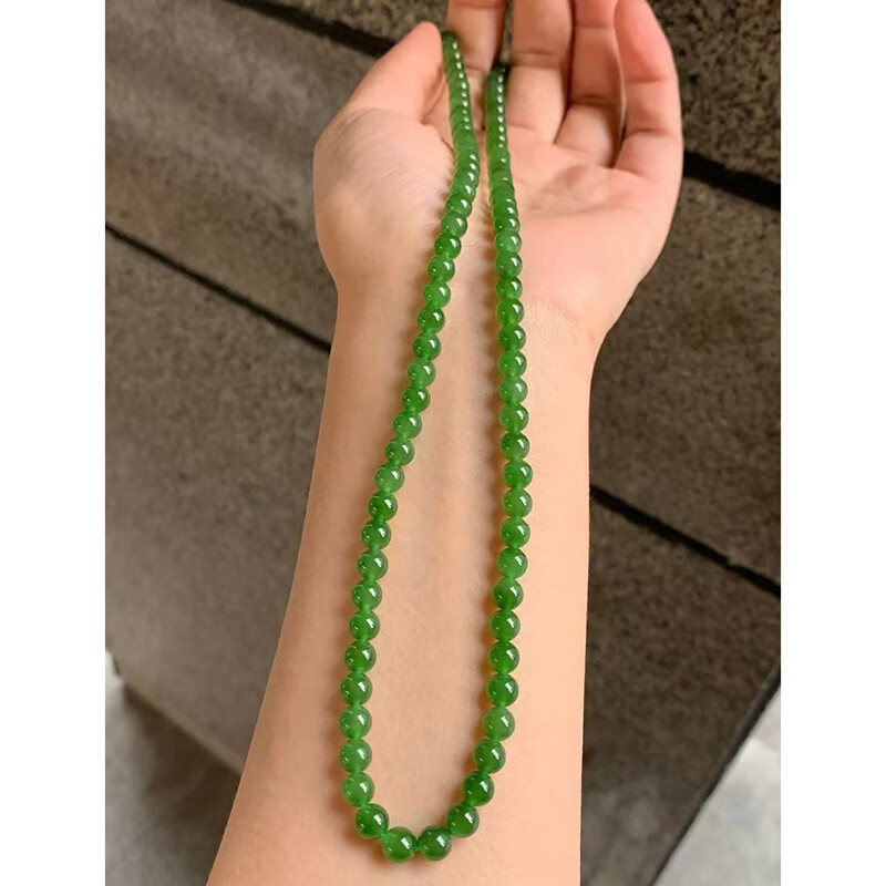 玉佳佳 和田玉碧玉項(xiàng)鏈 男女掛件玉石玉鏈珠鏈鎖骨鏈送生日禮物約6mm