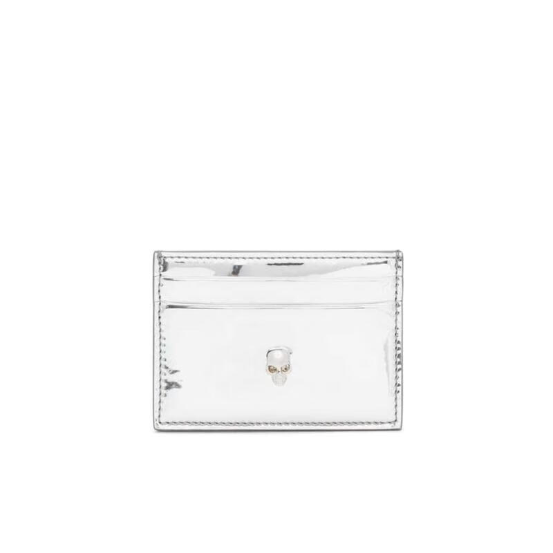 亞歷山大麥昆（Alexander McQueen）骷髏頭裝飾卡夾女款銀色金屬卡包信用卡錢包小巧便攜多功能收納 白色 均碼