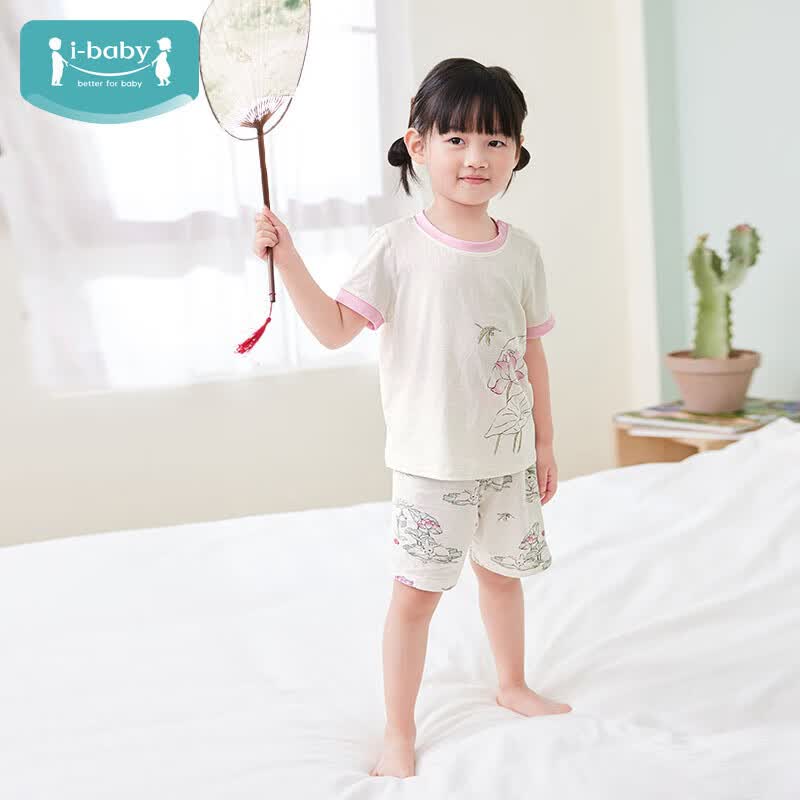 ibaby/英伦宝贝男女童套装夏季童装短袖短裤两件套儿童衣服针织透气 映日荷花 90 京东折扣/优惠券