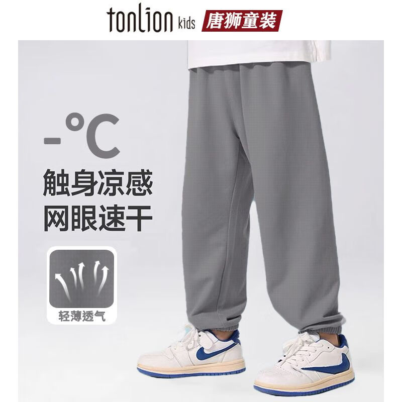 唐狮儿童防蚊裤男女童轻薄透气速干裤夏季新款中大童网眼长裤 防蚊裤fwk1灰色【身高+10拍】 120