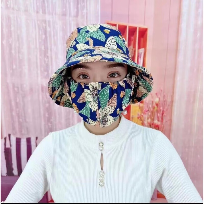 【甄选直发】2024新款防晒口罩帽子一体夏季透气遮阳帽太阳帽春夏 蓝彭大花*1个装 无规格