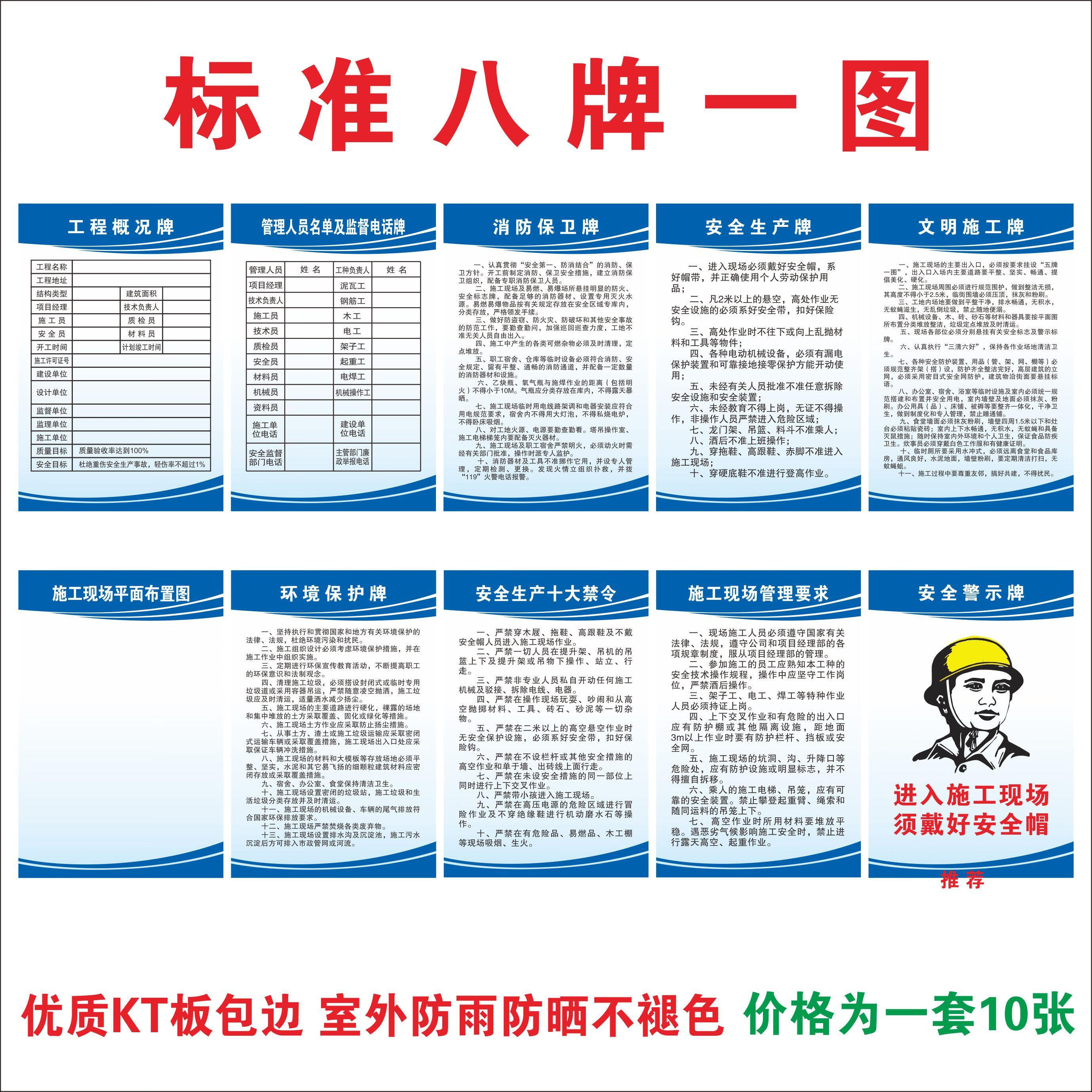 建筑工地施工制度牌八大员岗位职责五牌一图标识安全警示牌定做 八牌