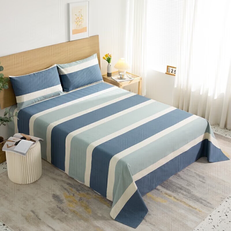 软贝原棉老粗布床单简约格子床单床上用品可水洗老粗布床单 欢乐 120*230cm床单+枕套一只