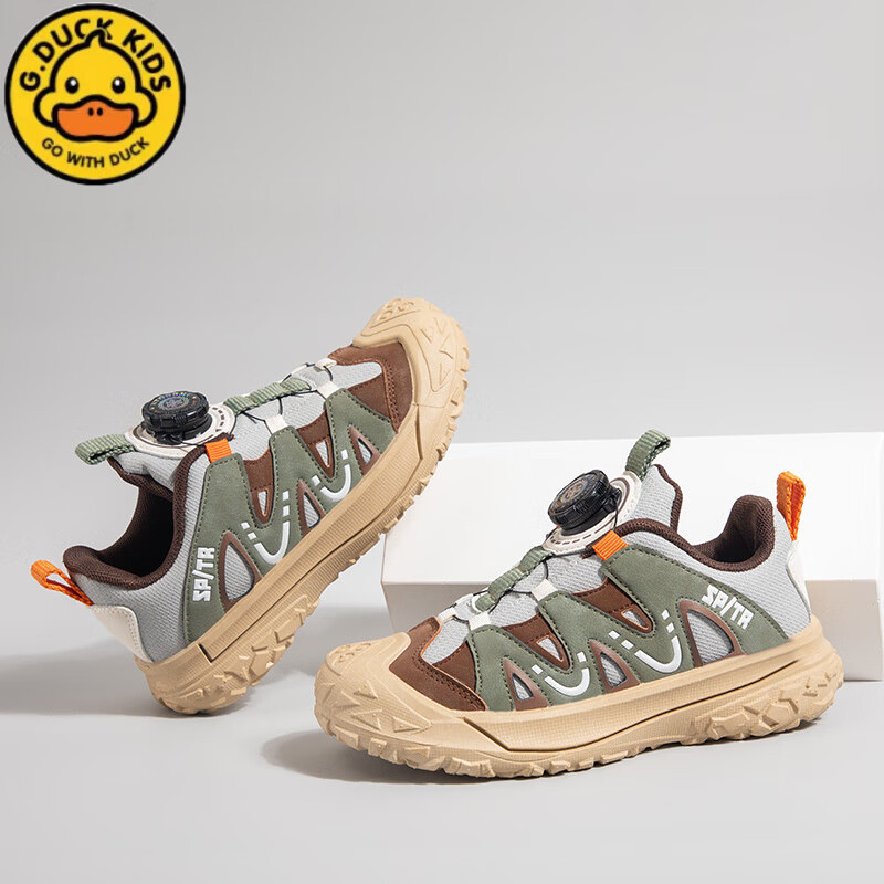 G.DUCKKIDS儿童登山鞋男童女童夏季新款旋转纽扣防滑徒步鞋中大童户外运动鞋 卡其色 31 内长约19.5CM