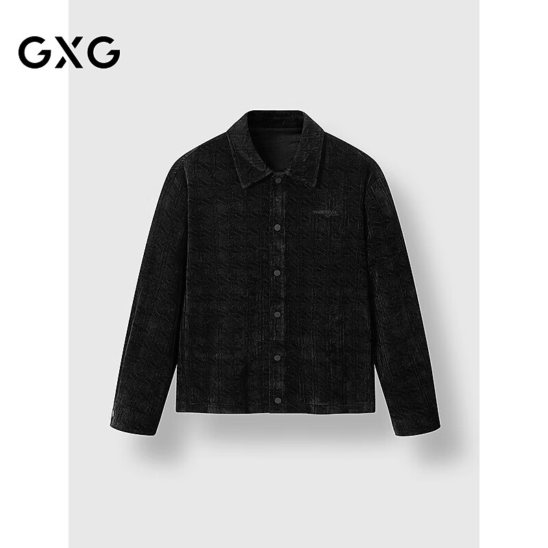 GXG男装 雪尼尔提花潮流翻领休闲夹克外套 冬季新品 黑色 M