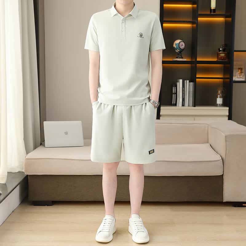洛科驰夏季男士短袖短裤套装加肥加大码薄款速干纯色休闲运动夏装 【套装】902浅绿色 M 90-115斤