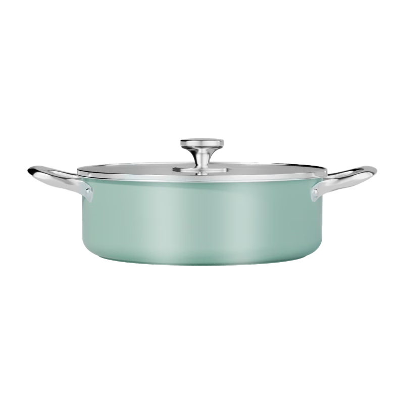 康巴赫（KOBACH）火锅304不锈钢一体成型鸳鸯锅加厚火锅盆涮汤锅电磁炉燃气灶通用  绿色鸳鸯锅（带汤勺漏勺） 28cm