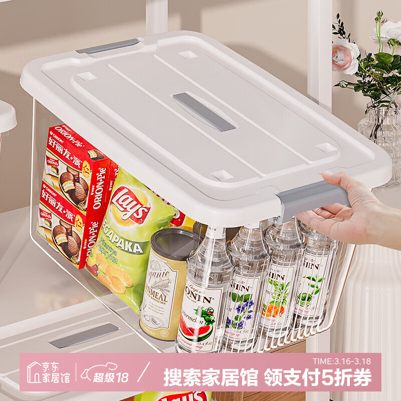 稻草熊杂物收纳盒化妆品收纳盒学生宿舍桌面塑料储物盒衣物带盖整理箱 透明白大号三个装【普通款】