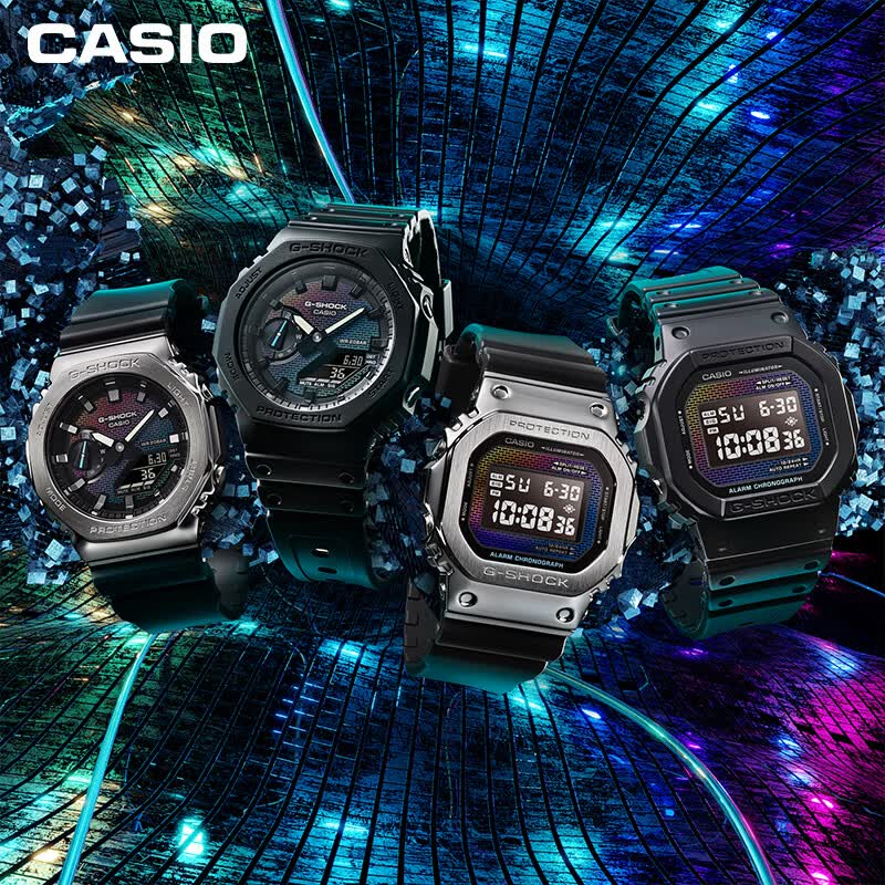 卡西欧（CASIO）男表G-SHOCK户外运动学生经典防水腕手表太阳能小方块送女520礼物 DW-5600RW-1PR彩虹纯黑