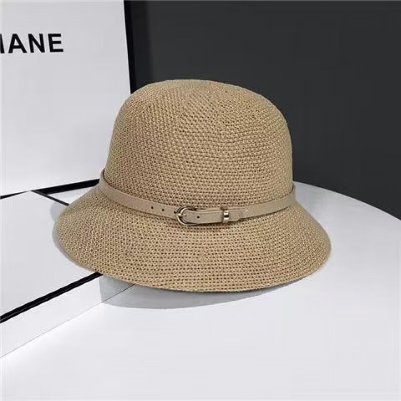 溪山韵水新款春夏遮阳防晒太阳帽女士时尚礼帽百搭洋气盆帽针织休闲渔夫帽 【A96款】皮带盆帽【卡色】