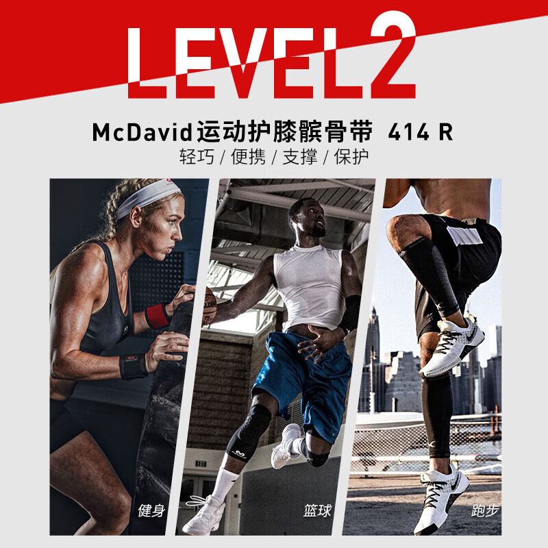 迈克达威(McDavid)/迈克达威运动护具髌骨带运动护膝414R单只装2级防护均码 黑