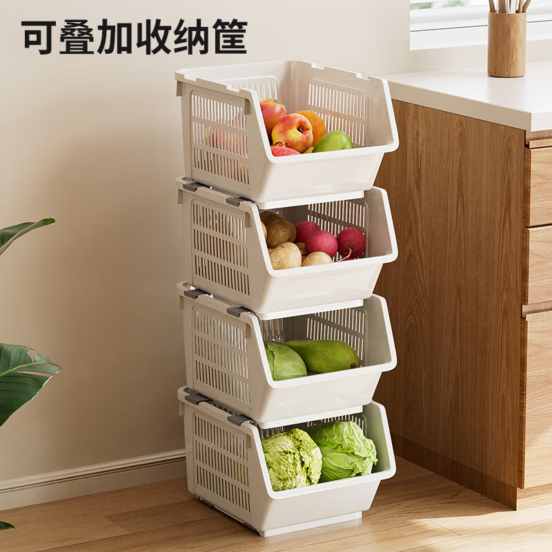 享乐屋厨房多功能置物架蔬菜篮子多层收纳小推车菜篮置物架落地款收纳筐 3层【大容量 强承重】