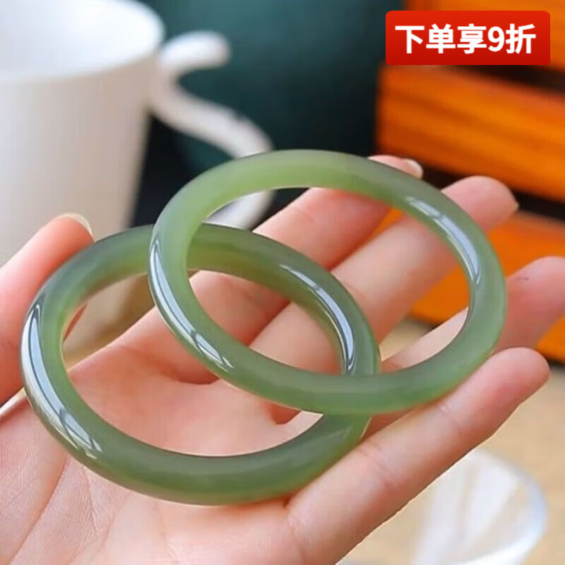 山頭林村玻璃手鐲青水墨山古風(fēng)仿玉叮當(dāng)鐲閨蜜粗款圓條貴妃鐲送女友。 碧水青山碧玉2個 圓條粗款58mm