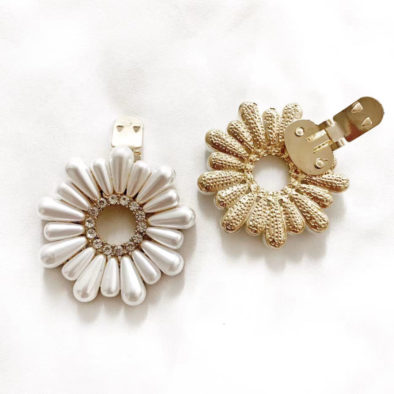 高跟鞋配饰凉鞋婚鞋珍珠鞋花可拆卸鞋扣鞋头鞋面装饰扣 M779金色鞋夹款一个