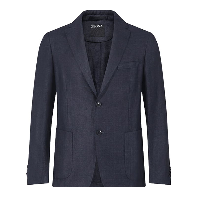 杰尼亚（Zegna）新品 男士两粒单排扣编织休闲西服西装上衣外套男装礼物男 950711A9 1DNMG0 深蓝色细小格纹 46 /s