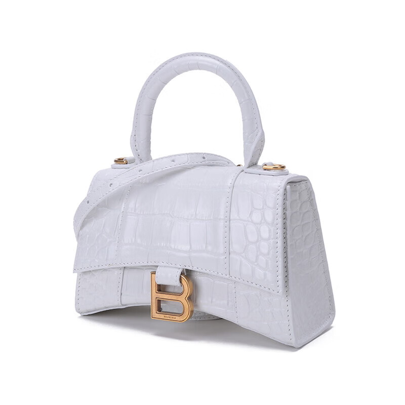 巴黎世家（BALENCIAGA）奢侈品女包/女士鱷魚(yú)紋牛皮提單肩斜挎包 白色
