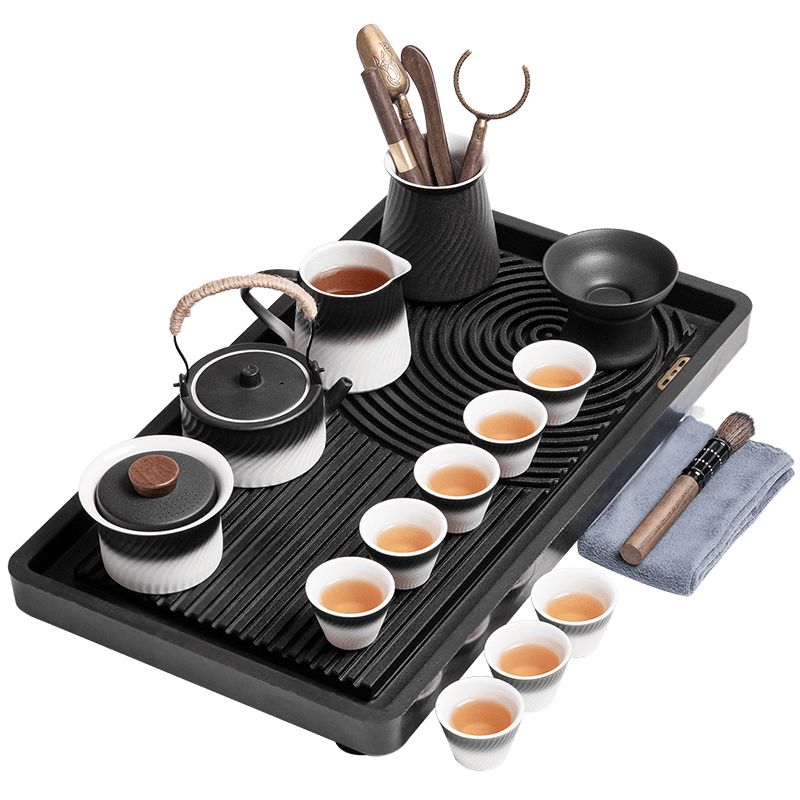 領(lǐng)藝茶具整套茶盤(pán)茶壺茶杯套裝茶具套餐S型黑陶配小枯山水茶盤(pán)